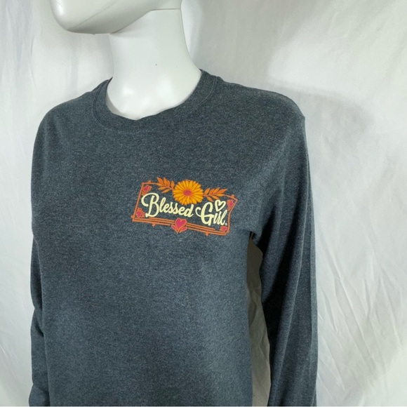 Women’s Dark Heather Gray Blessed Girl 1 Corinthians 13:13 Long Sleeve Tee - Picture 3 of 4